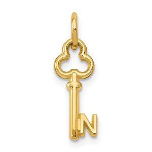 14k Yellow Gold, Hannah Collection, Mini Initial N Shamrock Key Charm